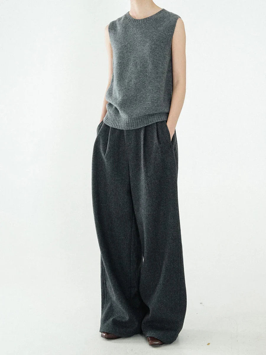 Elegante, einfarbig graue Hose mit weitem Bein