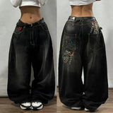 Y2K Embroidered Wide-Leg Jeans