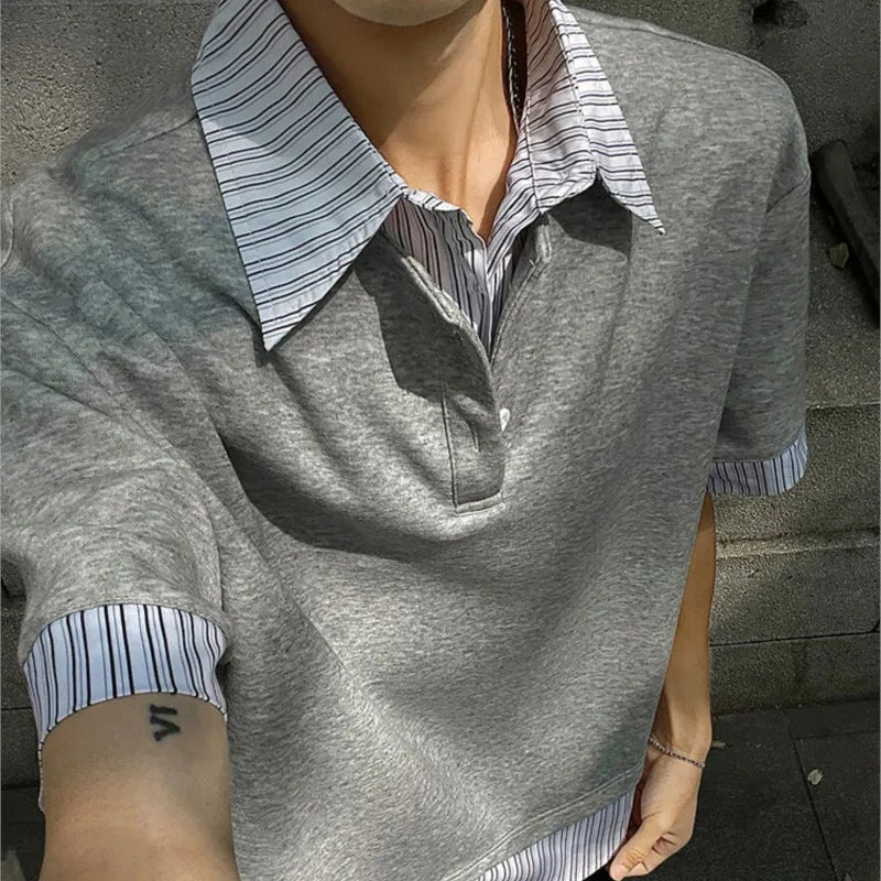남성 스트릿웨어 슬림핏 스트라이프 폴로 티셔츠
