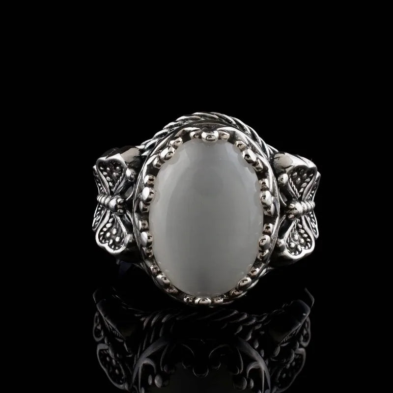 Butterfly White Stone Silver Ring