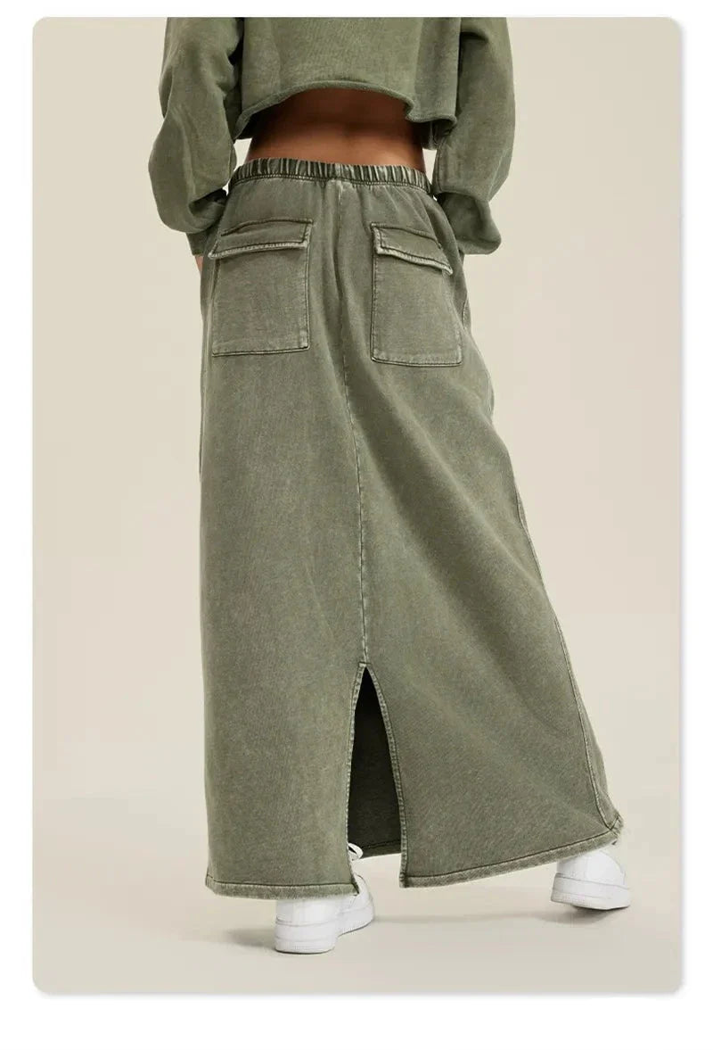 Women's Washed Loose Slit Long Skirt