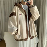 Y2Kスタイリッシュパッチワークフード付きバーシティジャケット