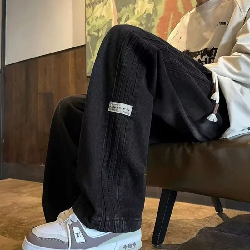 Classic Hip Hop Side Stripe Straight Leg Jeans