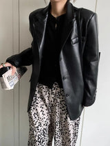 Women Stylish Retro Loose Motorcycle Leather Jacket
