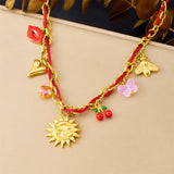 Golden Sun Heart Crystal Pendant Necklace