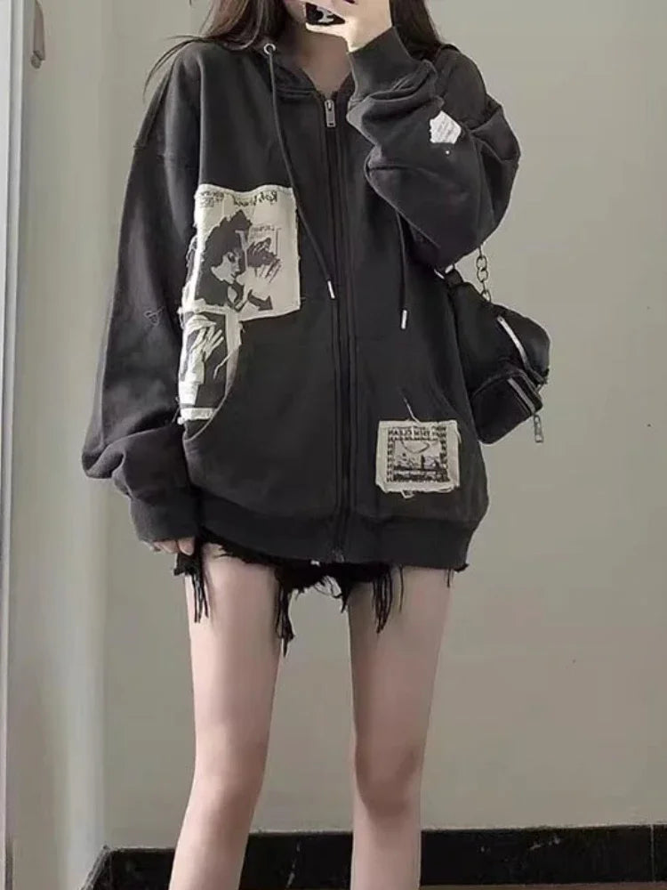 Aesthetic Grunge Pocket Hooded Jacket