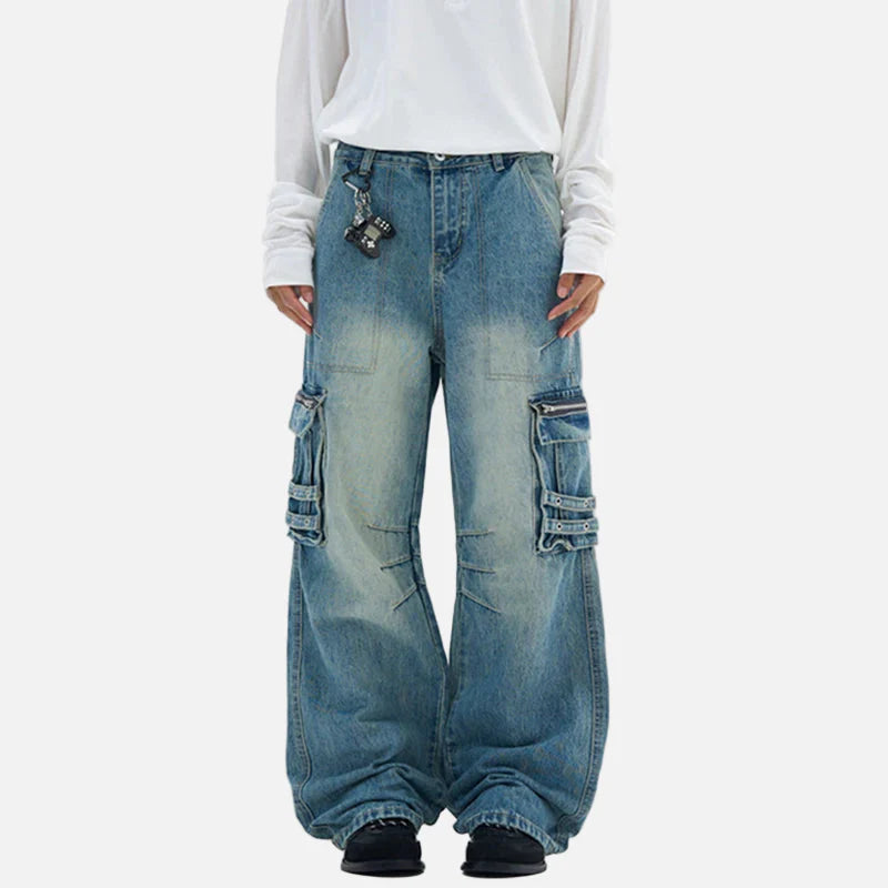 Functional Multi-Pocket Straight Leg Denim Jeans