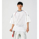 Lässiges, atmungsaktives Mesh-T-Shirt im japanischen Stil mit V-Ausschnitt