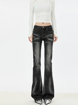 Vintage-Jeans mit Rissen, Bootcut-Schlaghose, Damen