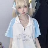 日本語漫画プリントパッチワークグランジTシャツ