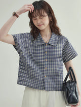 Blouse ample d'été à carreaux vintage style streetwear pour femme