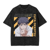 Anime Girl Dinner Print Washed T-Shirt