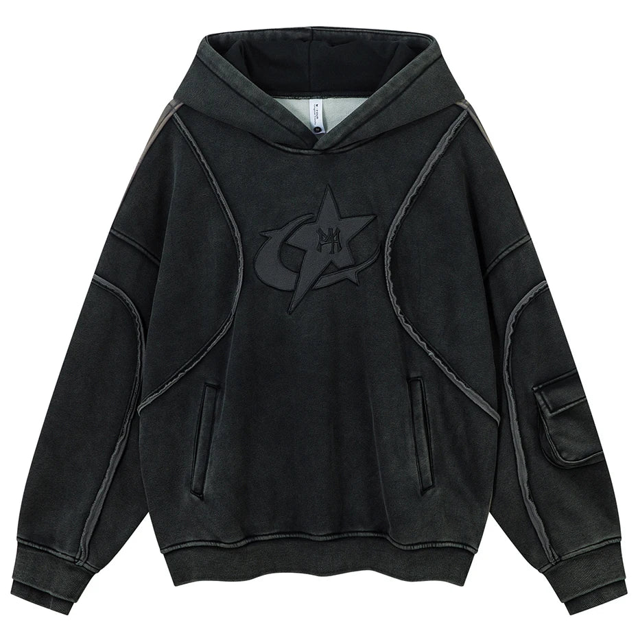 Men Vintage Patchwork Streetwear Hoodie