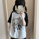 Colorful Japanese Cartoon Print Loose T-Shirt