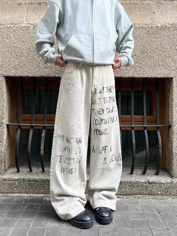 사이버 Y2K 프린트 화이트 배기 진