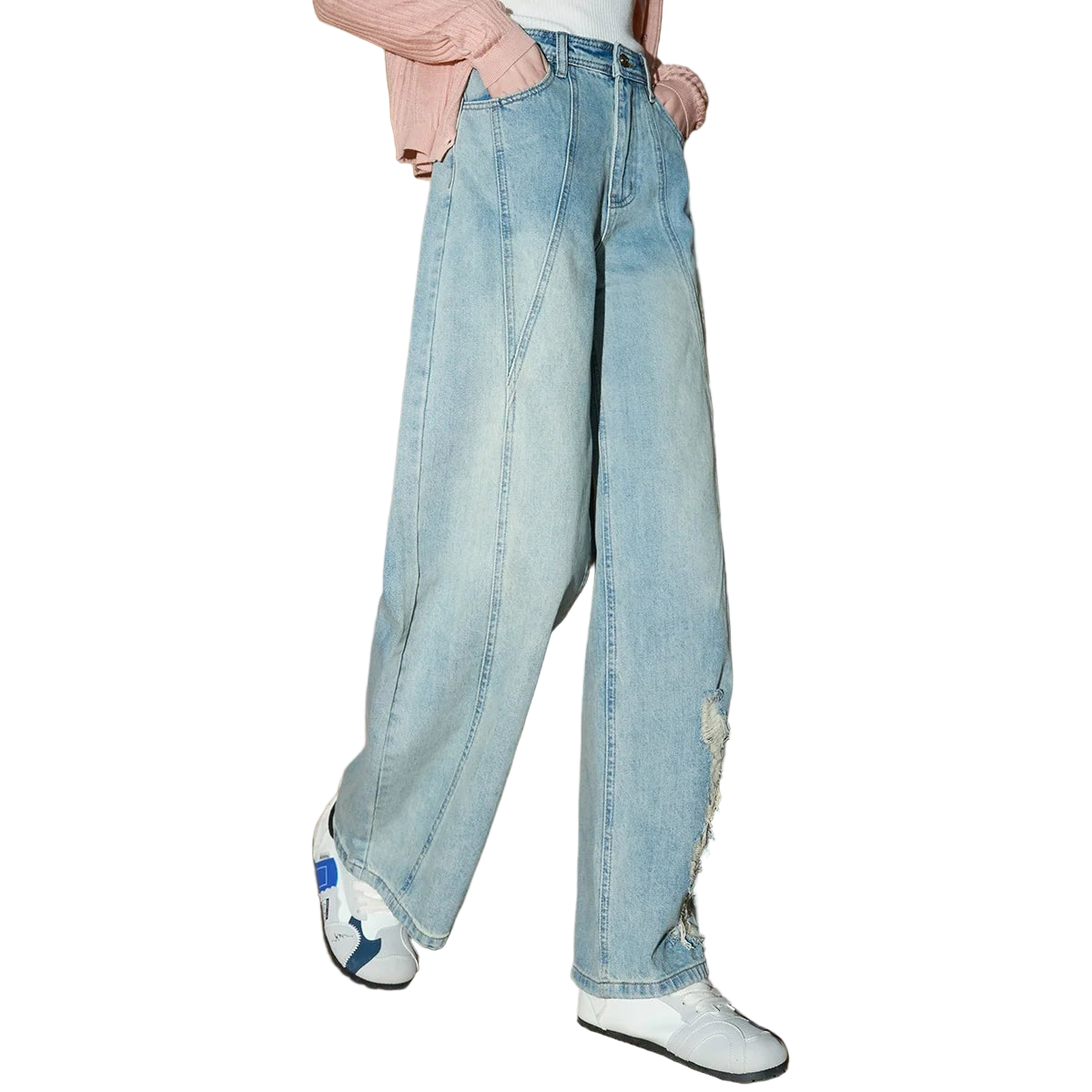 High Waist Distressed Women’s Straight Leg Ripped Jeans