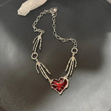 Men Gothic Red Peach Heart Pendant Necklace