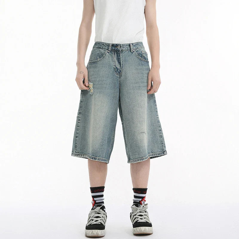 Summer Washed Broken Hole Denim Jorts