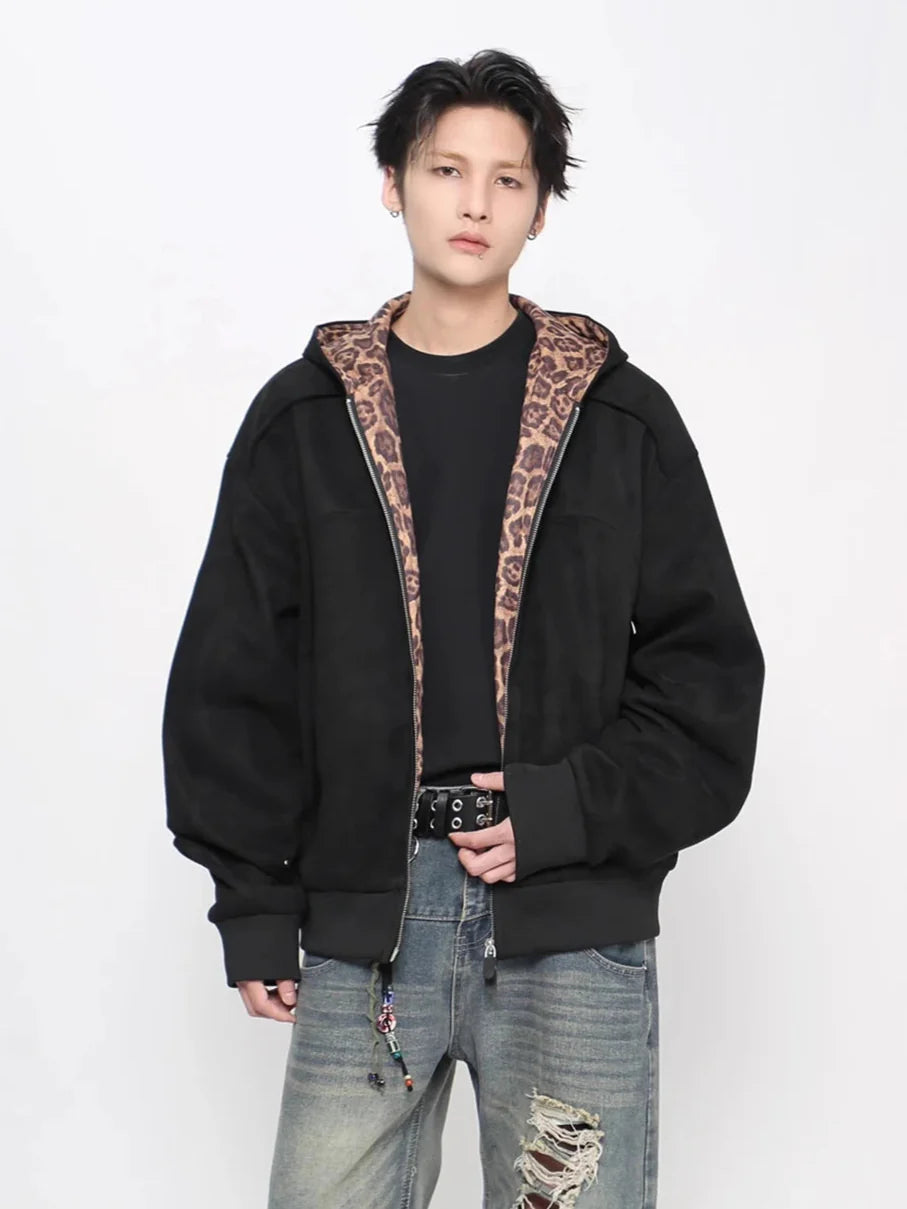 Autumn Leopard Spliced Hooded Sweatshirt