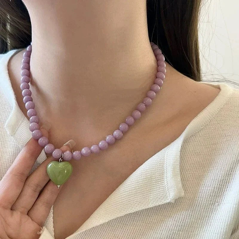 Colorful Heart Pendant Beaded Necklace