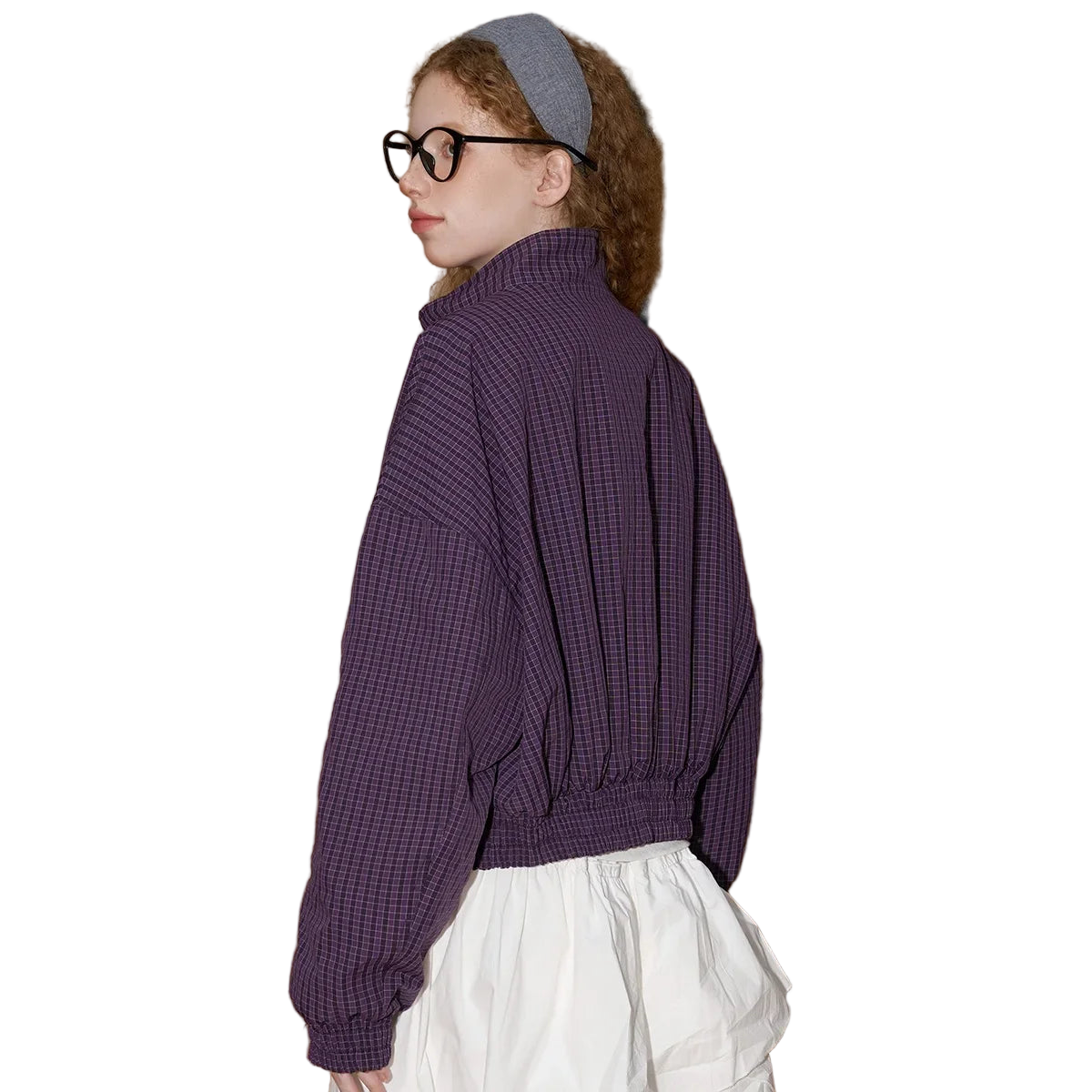 Plaid Vintage Lace Puff-Sleeve Women’s Zip-Up Jacket