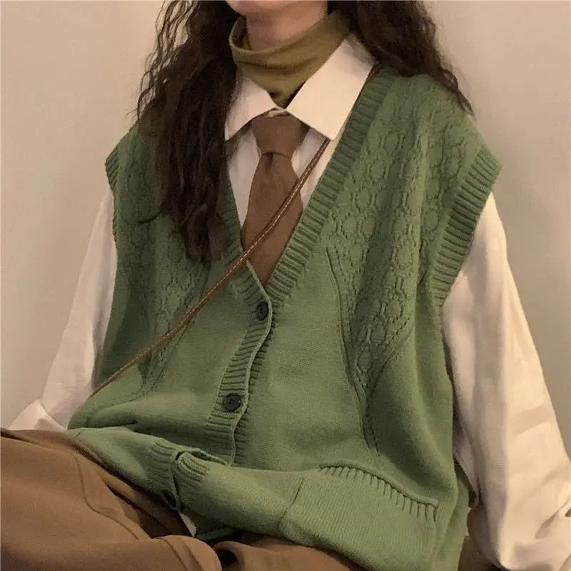 Ärmelloser Cardigan „Dark Academia“ mit tiefem V-Ausschnitt