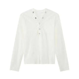 V-neck Knitting Button Long Sleeved T-shirts