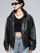 Women Vintage Distressed Brown Leather Jacket