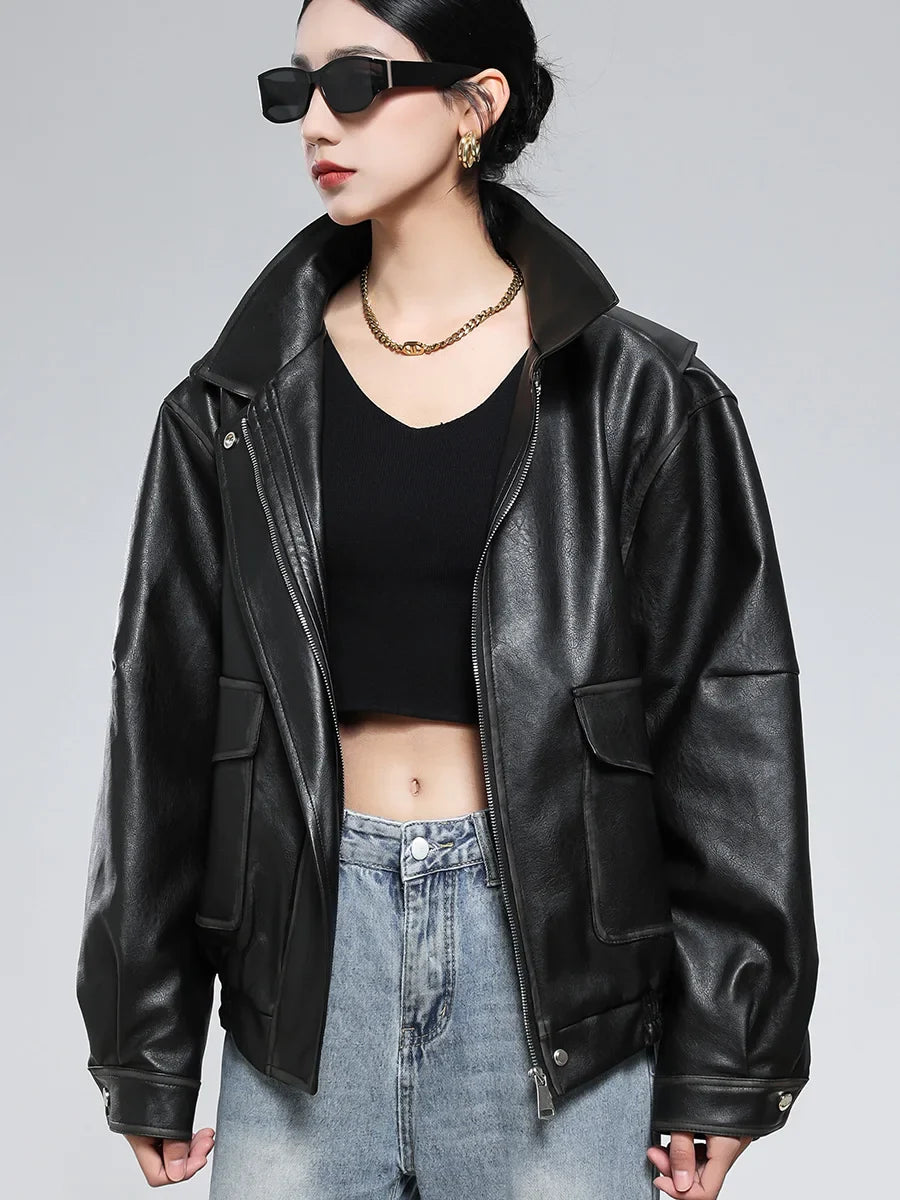 Vintage-Lederjacke für Damen, braun, im Used-Look