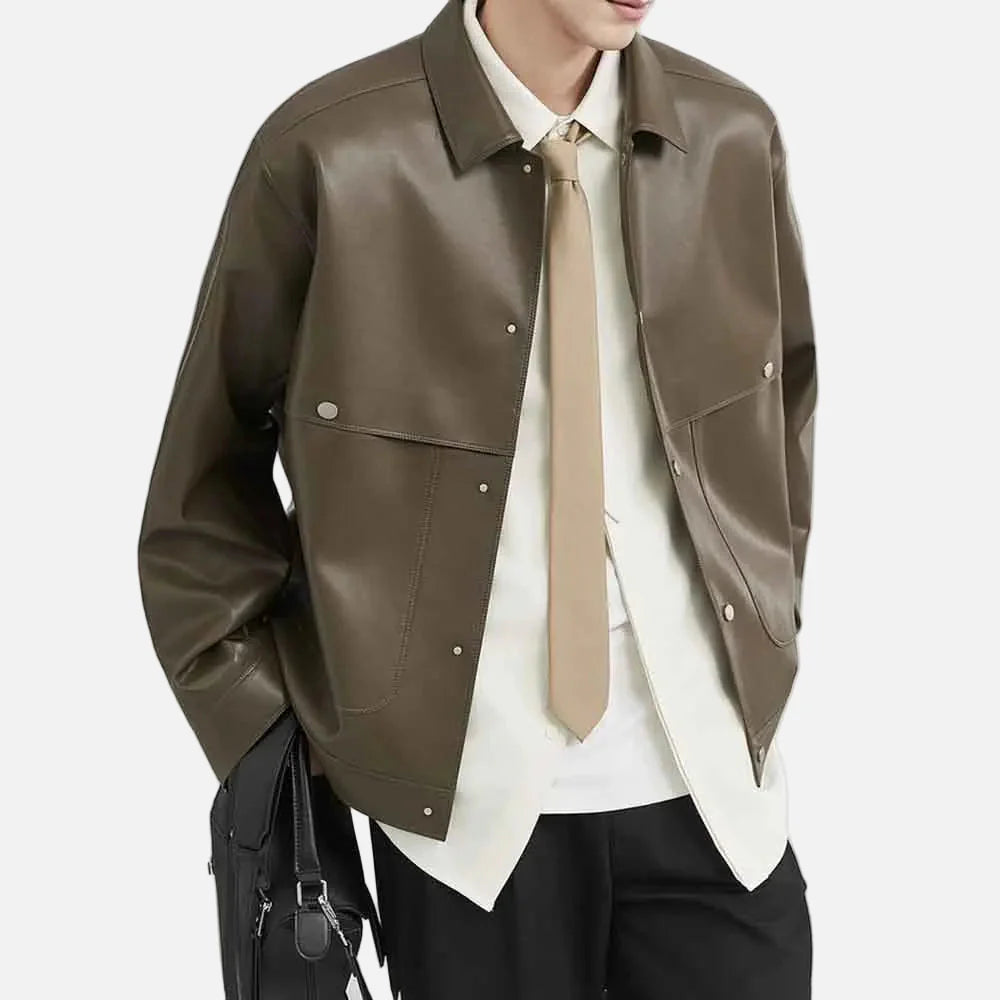 American Retro PU Leather Long-Sleeved Jacket