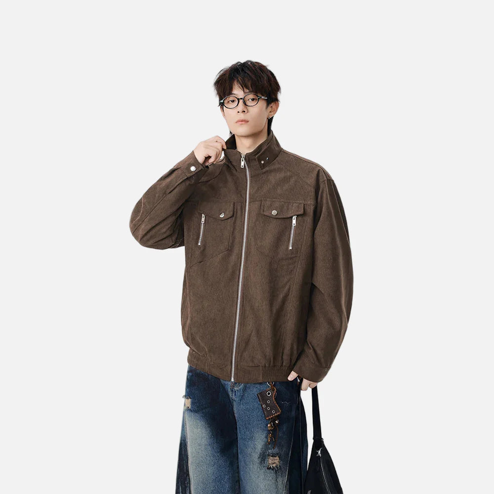 Stilvolle, lässige Stehkragen-Jacke mit Reißverschluss