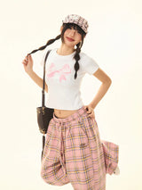 Y2K Damen-Crop-Top mit Schleifenprint