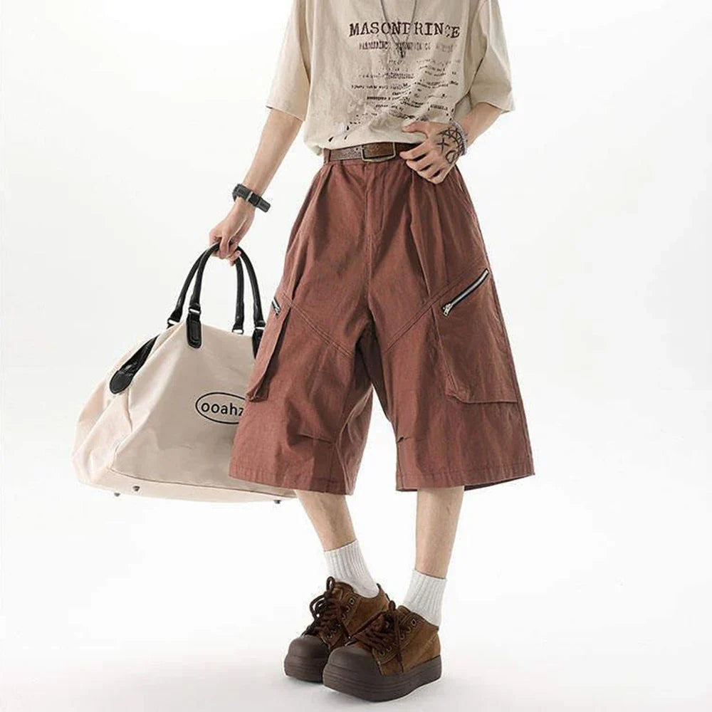 Streetwear Solid Color Wide Leg Workwear Jorts