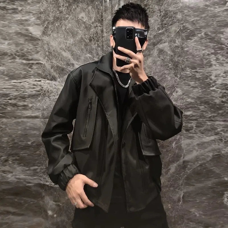 Solid Color Autumn Flight Leather Jacket