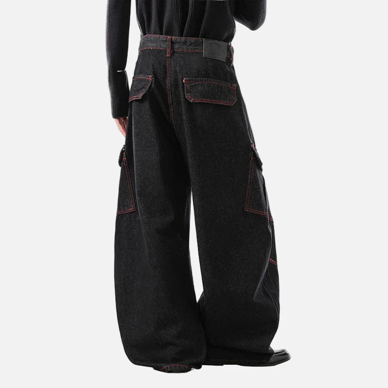 Streetwear Curved Knife Wide Leg Denim Cargo Jeans