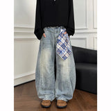 Herbstliche Streetwear Blaue Jacquard Schlagjeans