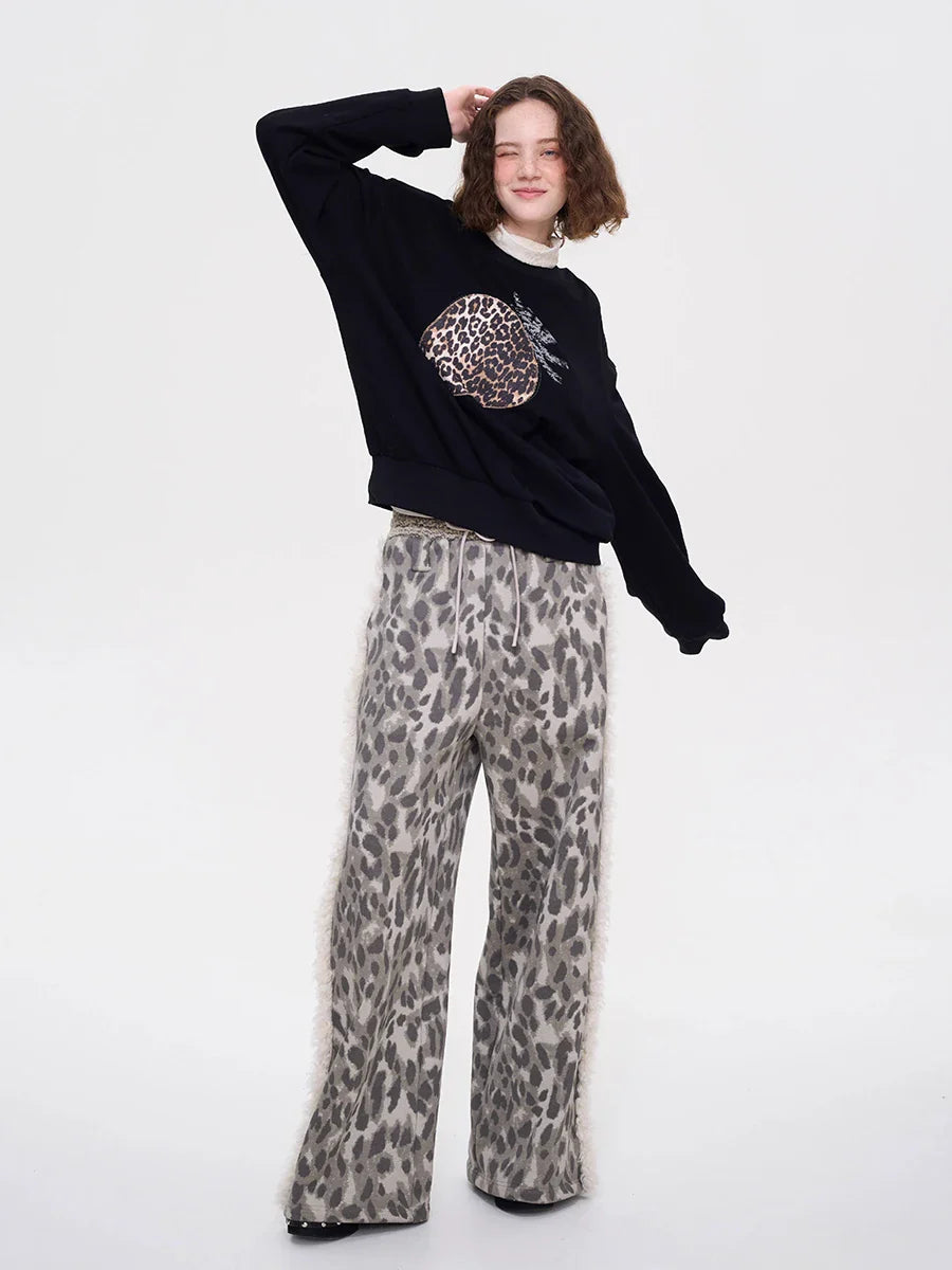 Jogginghose mit Leopardenmuster und Kunstpelz