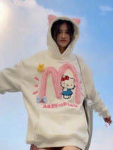 Embroidered Hello Kitty Plush Loose Hoodie