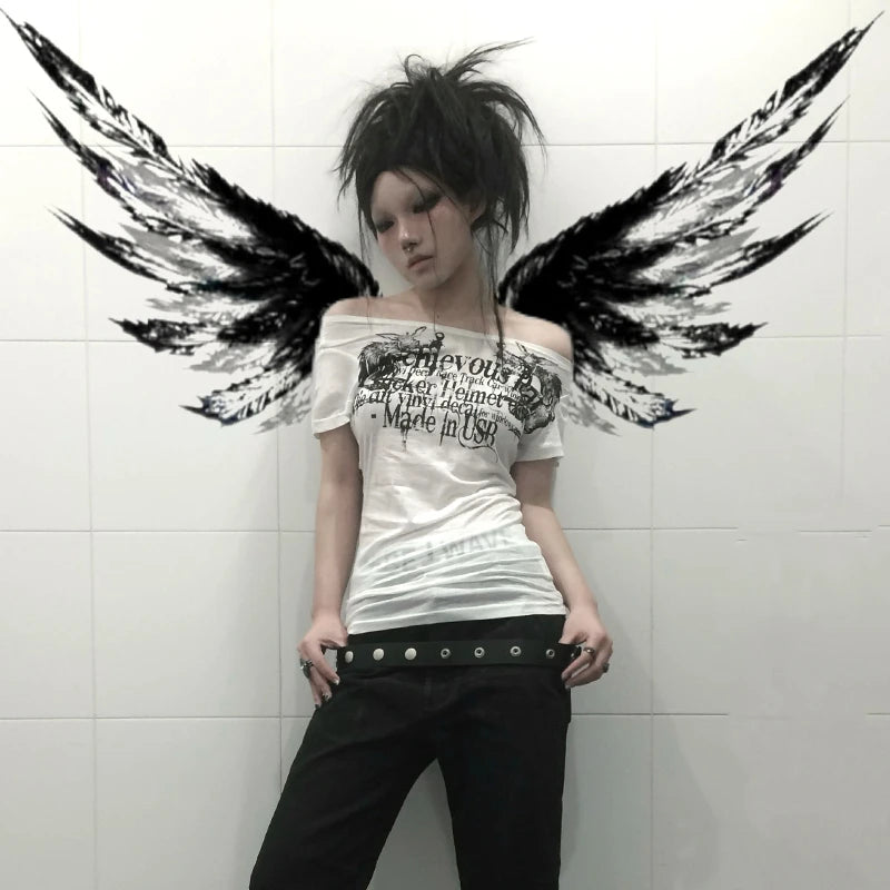 Grunge Y2K Tattoo Print Women's T-Shirt