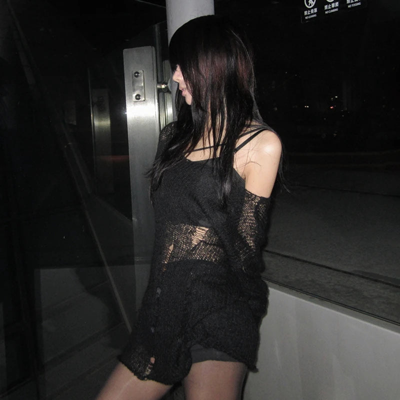 Grunge Y2K Hollow Out Off-Shoulder Women's Sweater