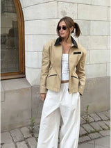 Minimalist Patchwork Short Sleeve Leather Jacket