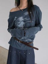 Sweet Grunge Collar Printing Long Sleeve T-Shirt