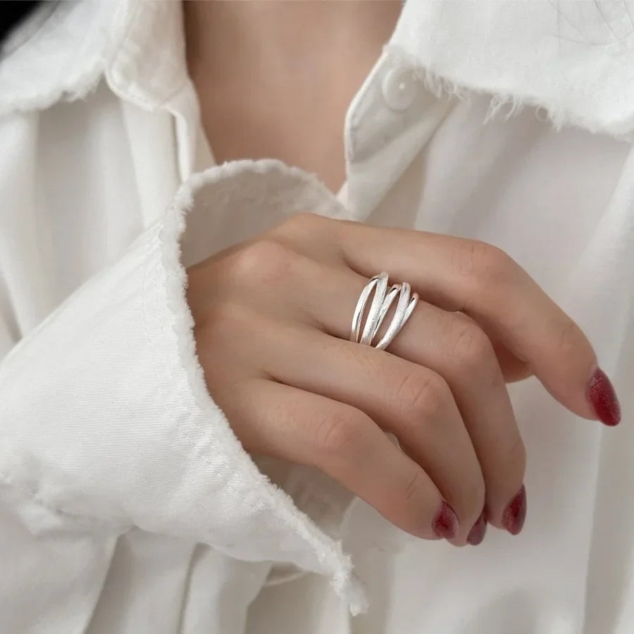 Edgy Geometric Multilayer Matte Ring