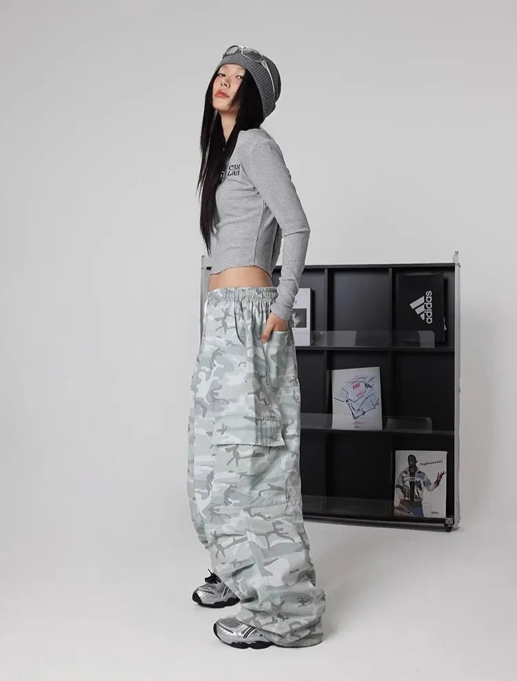 Cold Gray Camouflage Parachute Pants