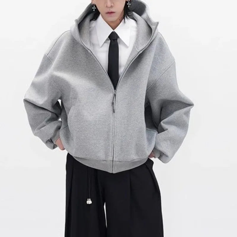 Wide Shoulder Japanese Style Zipper Sweatshirt