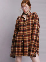 Women Cool Plaid Oversize Retro Vintage Long Sleeve Shirt