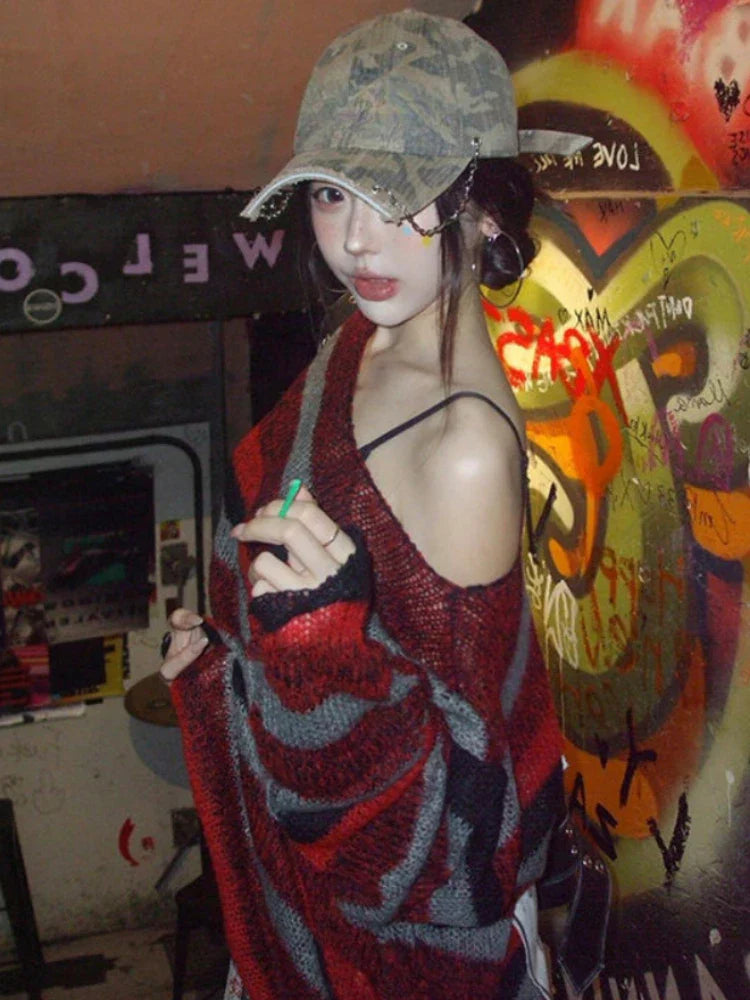 Vintage Hollow Out Stripe Sweater