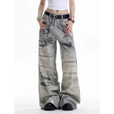 Essential Streetwear Gothic Graffiti Print Boyfriend Jeans