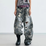 Streetwear-Jeans mit Sternenprint und weitem Bein