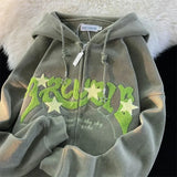 Y2K Embroidered Loose Zip-Up Hoodie